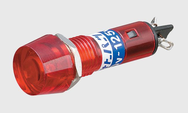 Red Neon Indicator Lamp, Solder Tabs, 100 → 125 V ac