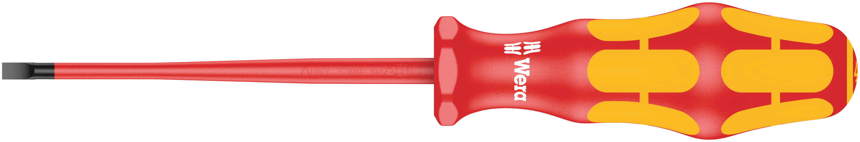 Wera Slotted Insulated Screwdriver, 4 mm Tip, 100 mm Blade, VDE/1000V, 198 mm Overall