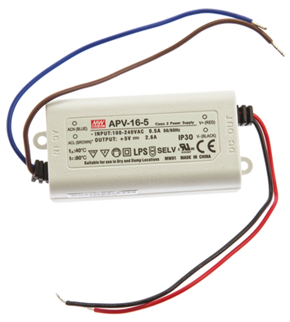 MEAN WELL LED Driver, 5V Output, 13W Output, 2.6A Output, Constant Voltage