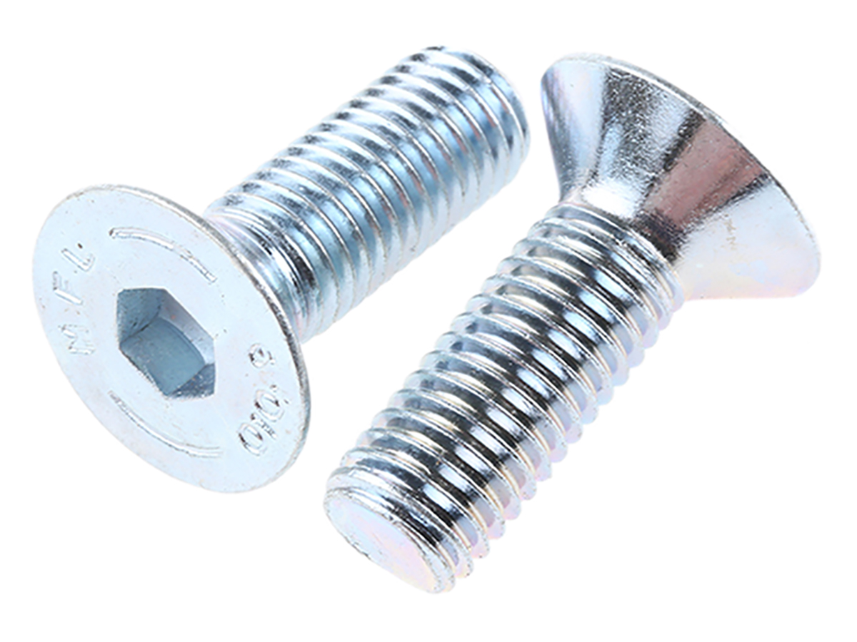 RS PRO Bright Zinc Plated Steel Hex Socket Countersunk Screw, DIN 7991, M12 x 35mm