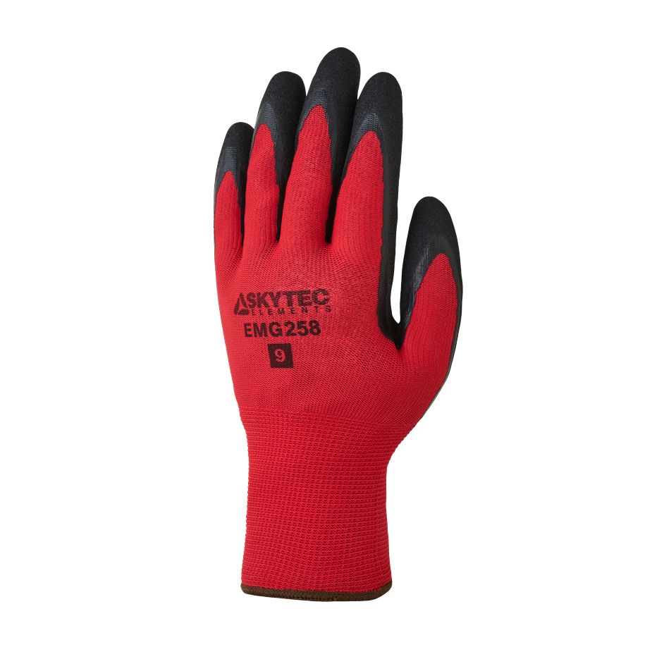Skytec EMG258 Black, Red Polyester Polyester Puncture & Tear Resistant Gloves, Size XL, Nitrile Coating