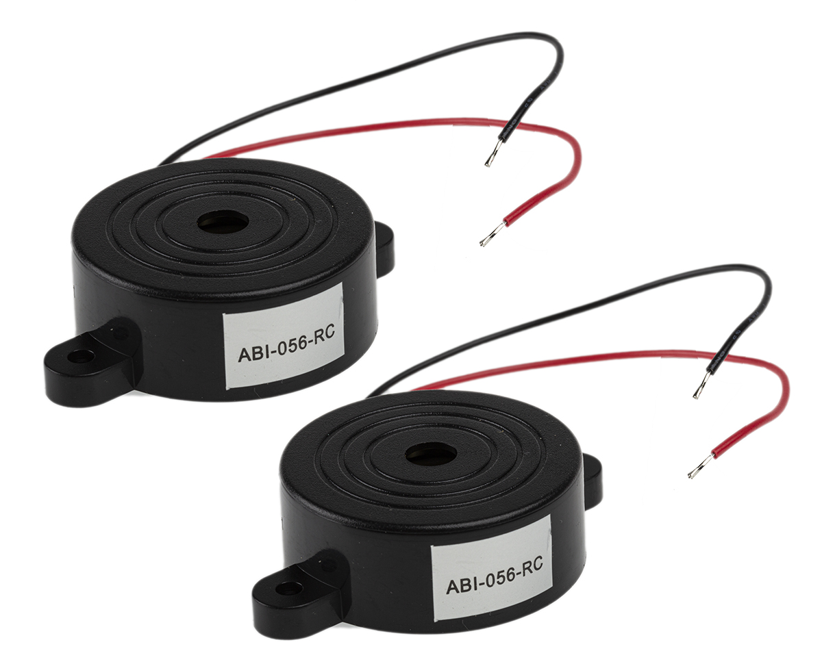 RS PRO 90dB Lead Wire Buzzer Internal Piezo Buzzer, 41.8 (Dia.) x 16mm, 3V dc Min, 28V dc Max