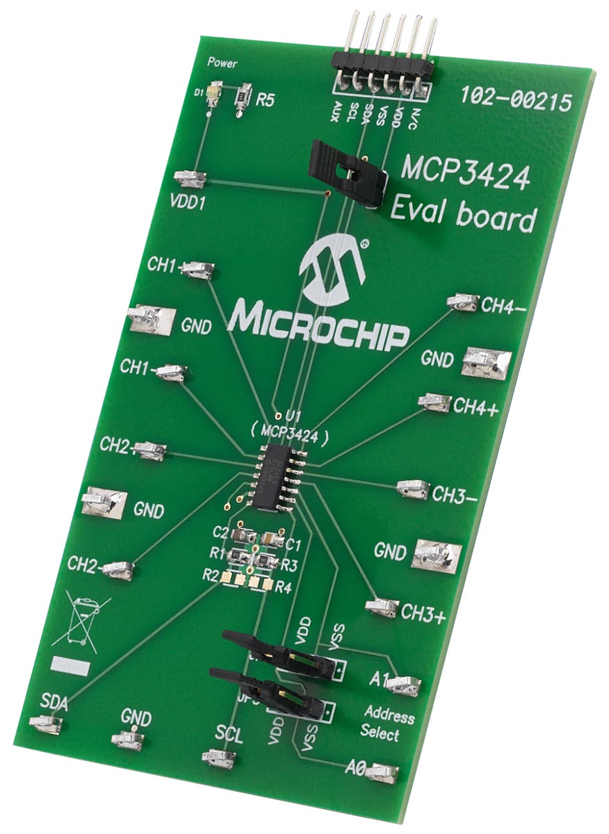 Microchip MCP3424EV MCP3424 18-bit four channel Delta-Sigma ADC Development Board Evaluation Board Signal Conversion