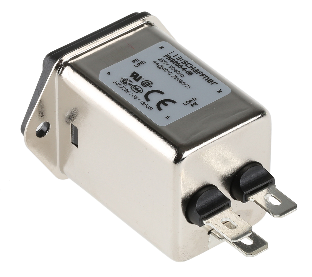 Schaffner 4A, 250 V ac Male Panel Mount IEC Inlet Filter FN9260-4-06, Faston 2 Fuse