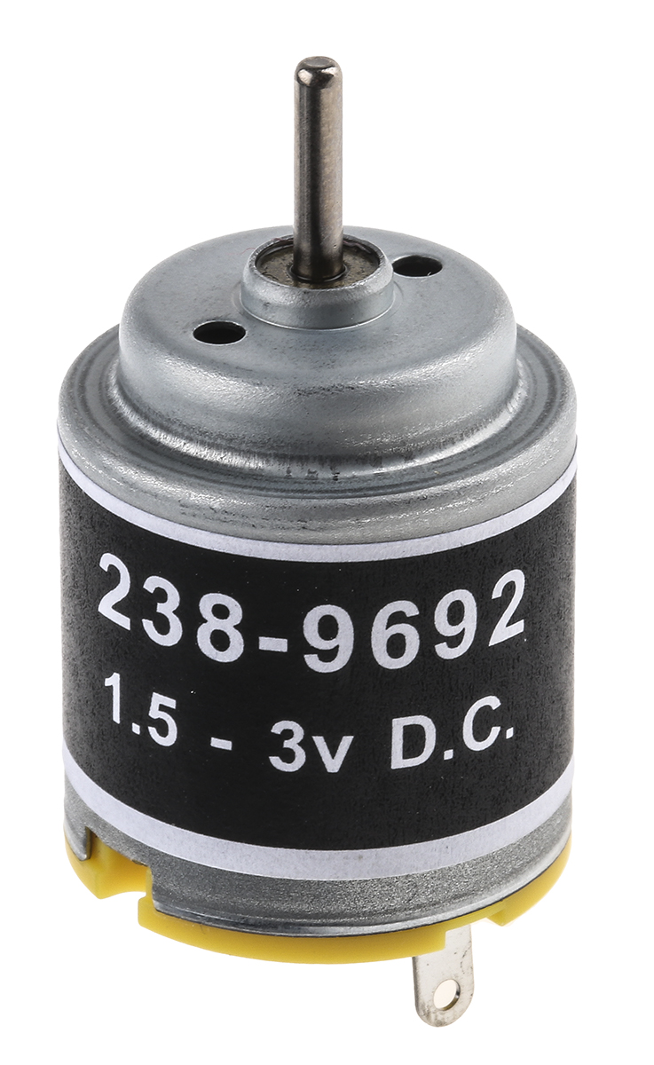RS PRO Brushed DC Motor, 1.21 W, 1.5 → 3 V dc, 10.4 gcm, 8200 → 14000 rpm, 2mm Shaft Diameter