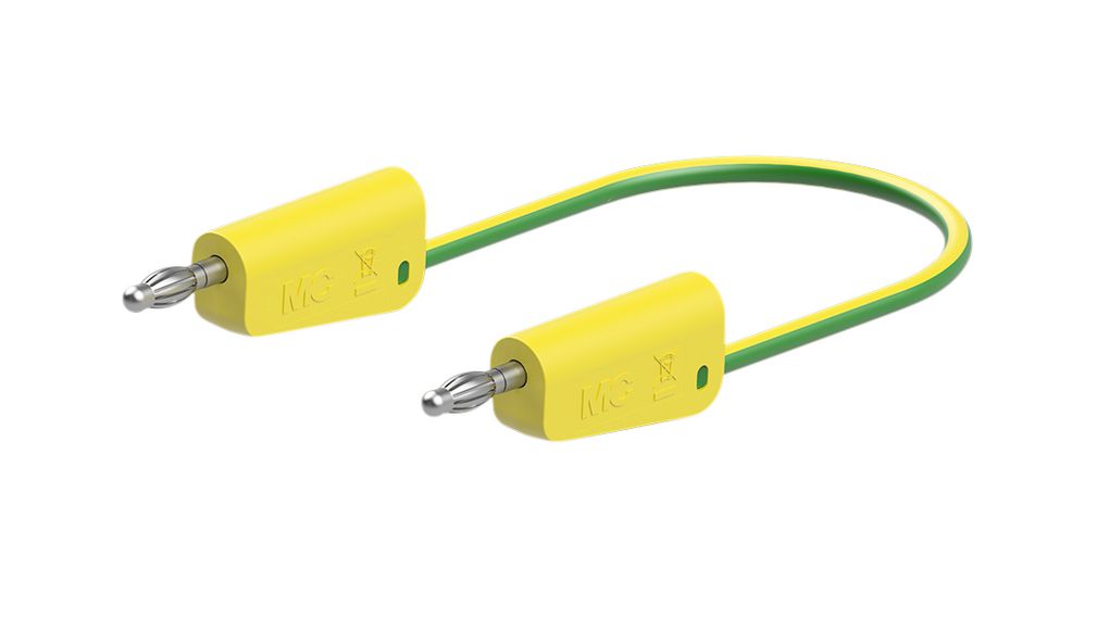 Staubli Test lead, 19A, 30 → 60V, Green/Yellow, 25cm Lead Length