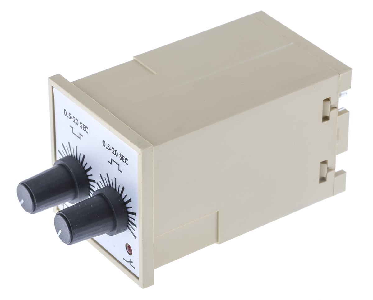 Tempatron DIN Rail, Panel Mount Timer Relay, 230V ac, 2-Contact, 0.5 → 20s, 1-Function, DPDT