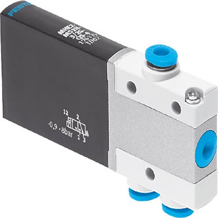 Festo 3/2, Closed, Monostable Solenoid Valve - Electrical One-Touch Fitting 4 mm MHE2 Series 24V dc, 196134