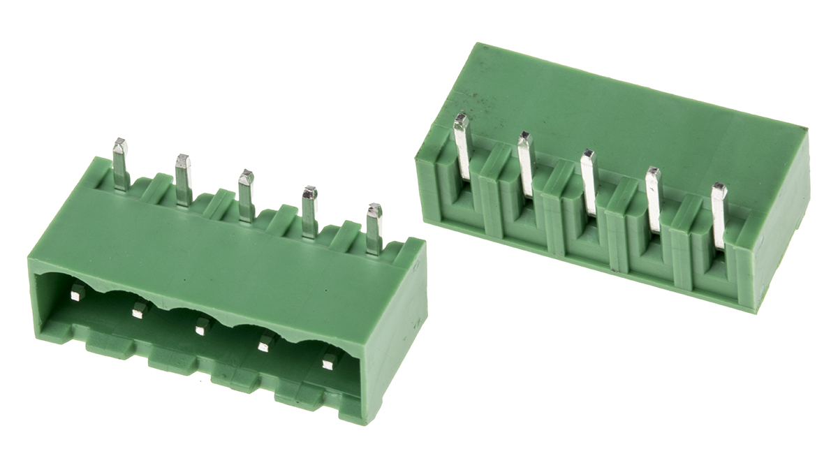 RS PRO, 5.0mm Pitch, 5 Way, Right Angle, Pluggable Terminal Block, Header, Through Hole, Solder Termination