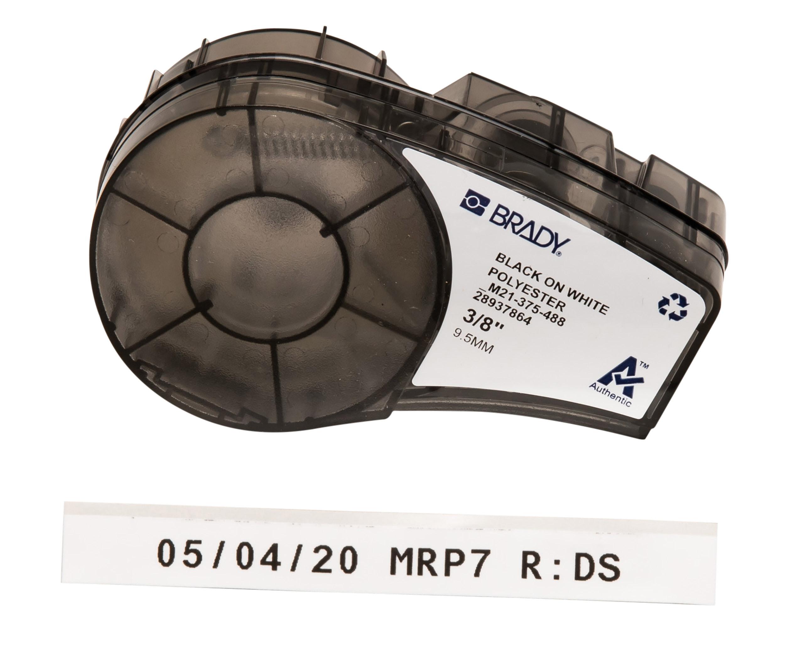Brady B-488 Black on Black on White Label Printer Tape, 6.4 m Length, 9.53 mm Width