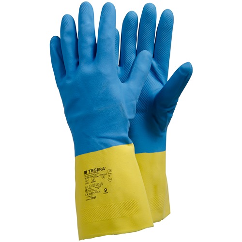 Tegera 2301 Blue, Yellow Latex, Neoprene Work Gloves, Size 9