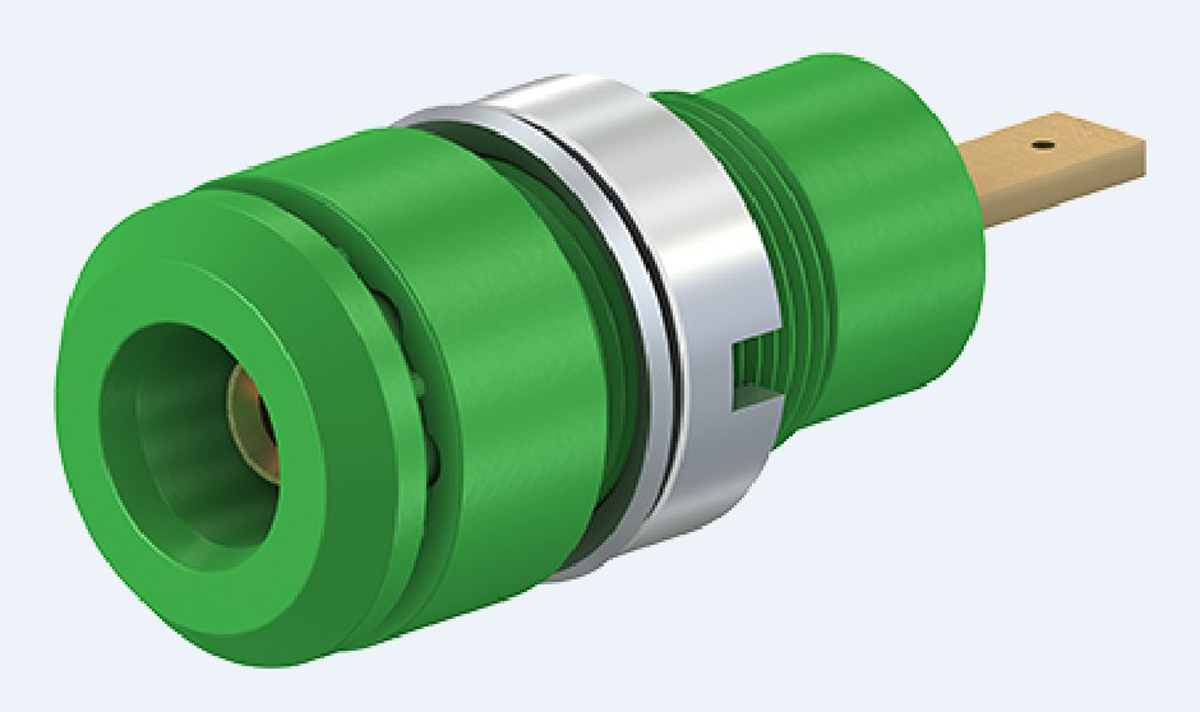 Staubli Green Female Banana Socket, 2mm Connector, Tab Termination, 10A, 600V, Gold Plating