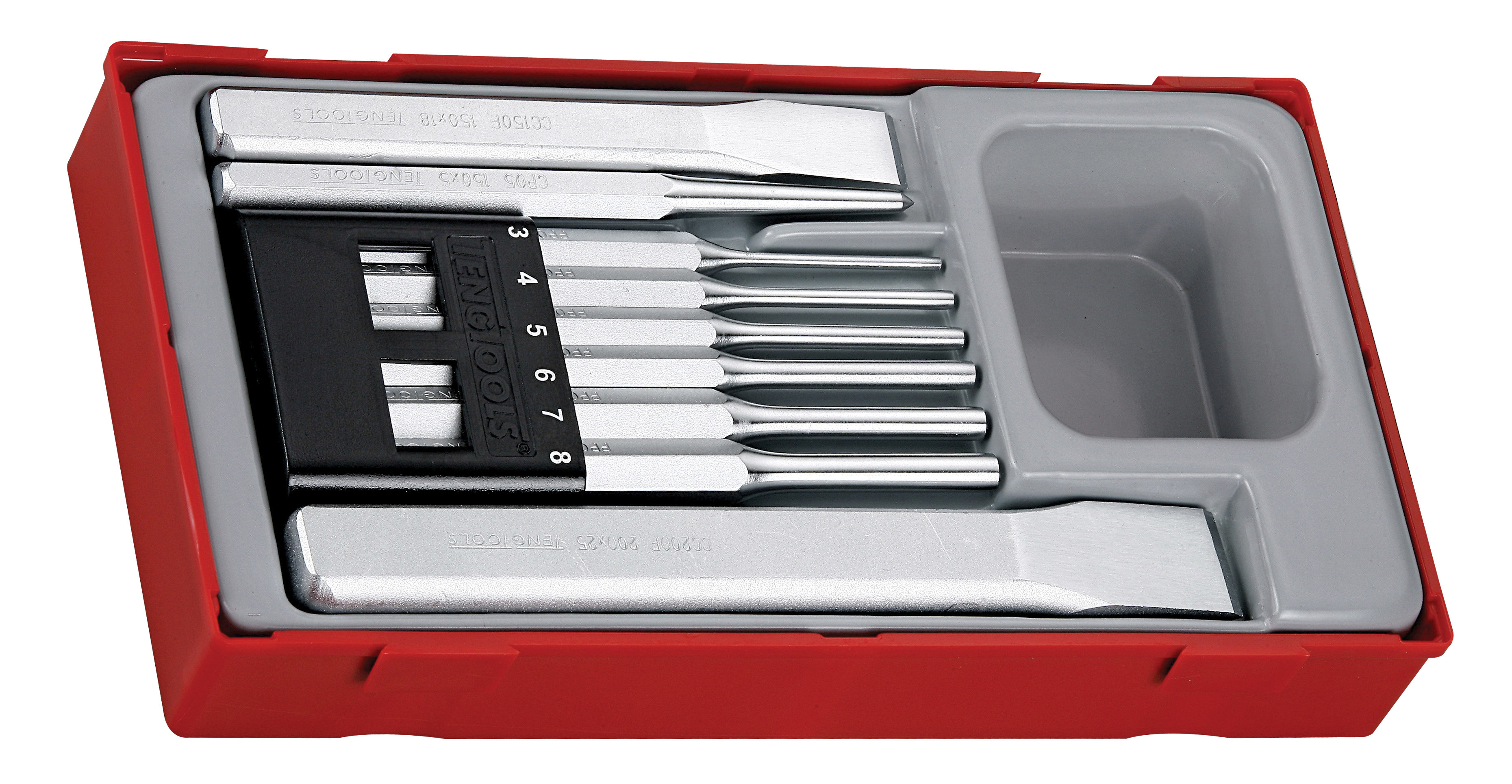Teng Tools 9-Piece Punch Set, Parallel Pin Punch, 10 mm, 19 mm, 25 mm Shank, 200 mm Overall