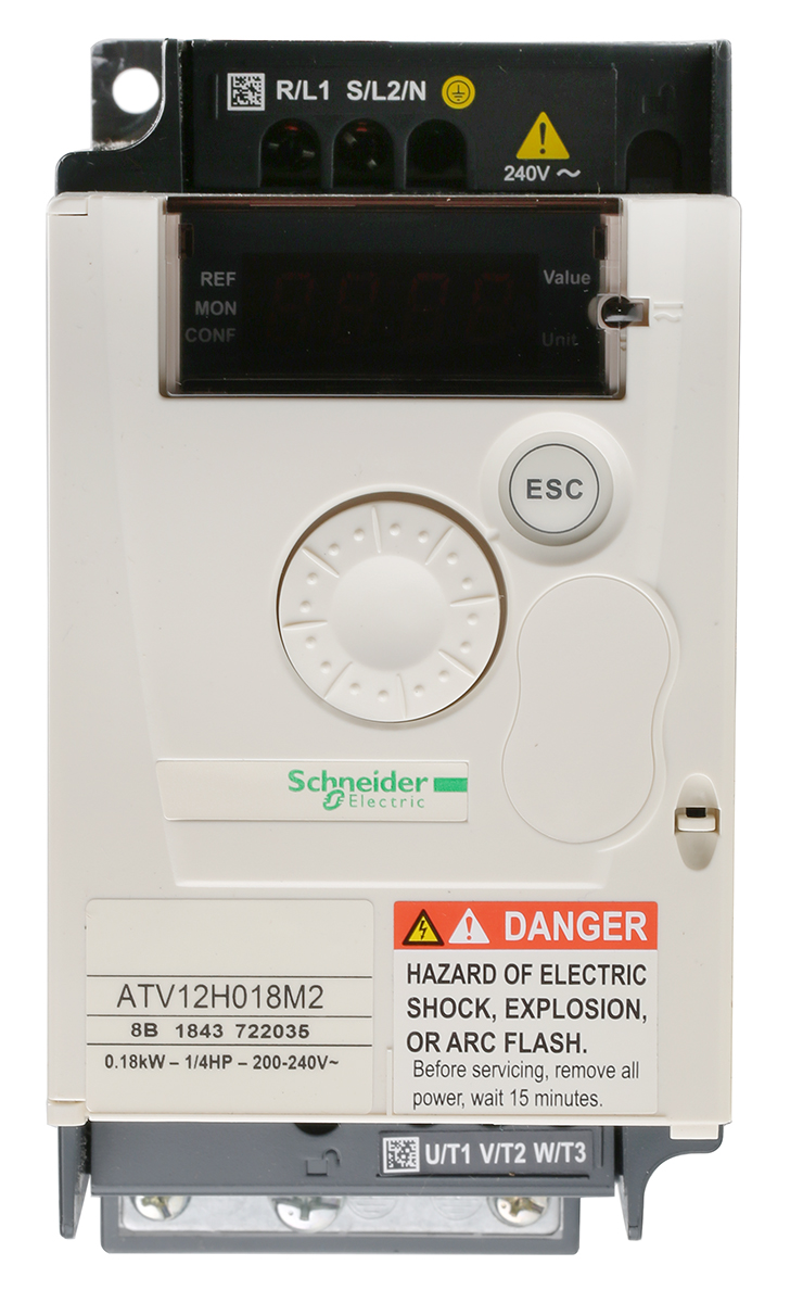 Schneider Electric Inverter Drive, 0.18 kW, 1 Phase, 230 V ac, 2.8 A, ATV 12 Series
