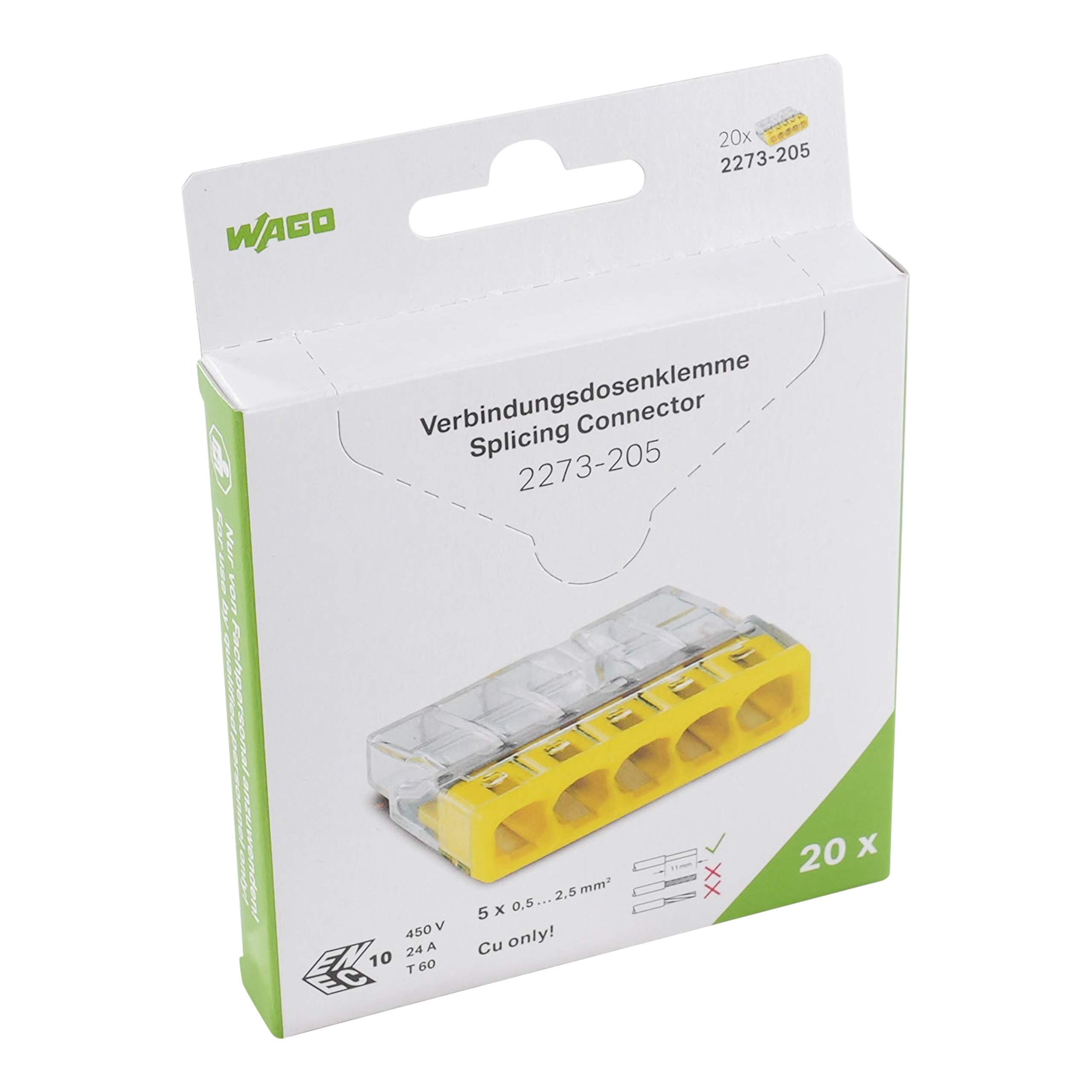 WAGO, 2273 Wire Splice Splice Connector, Clear Insulation, Tin 2.5 mm²