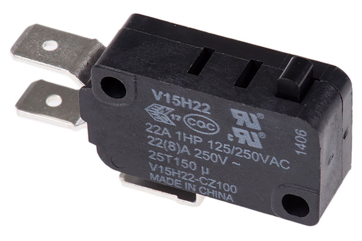 Honeywell Plunger Micro Switch, Quick Connect Terminal, 22 A @ 250 V ac, SPDT, IP67