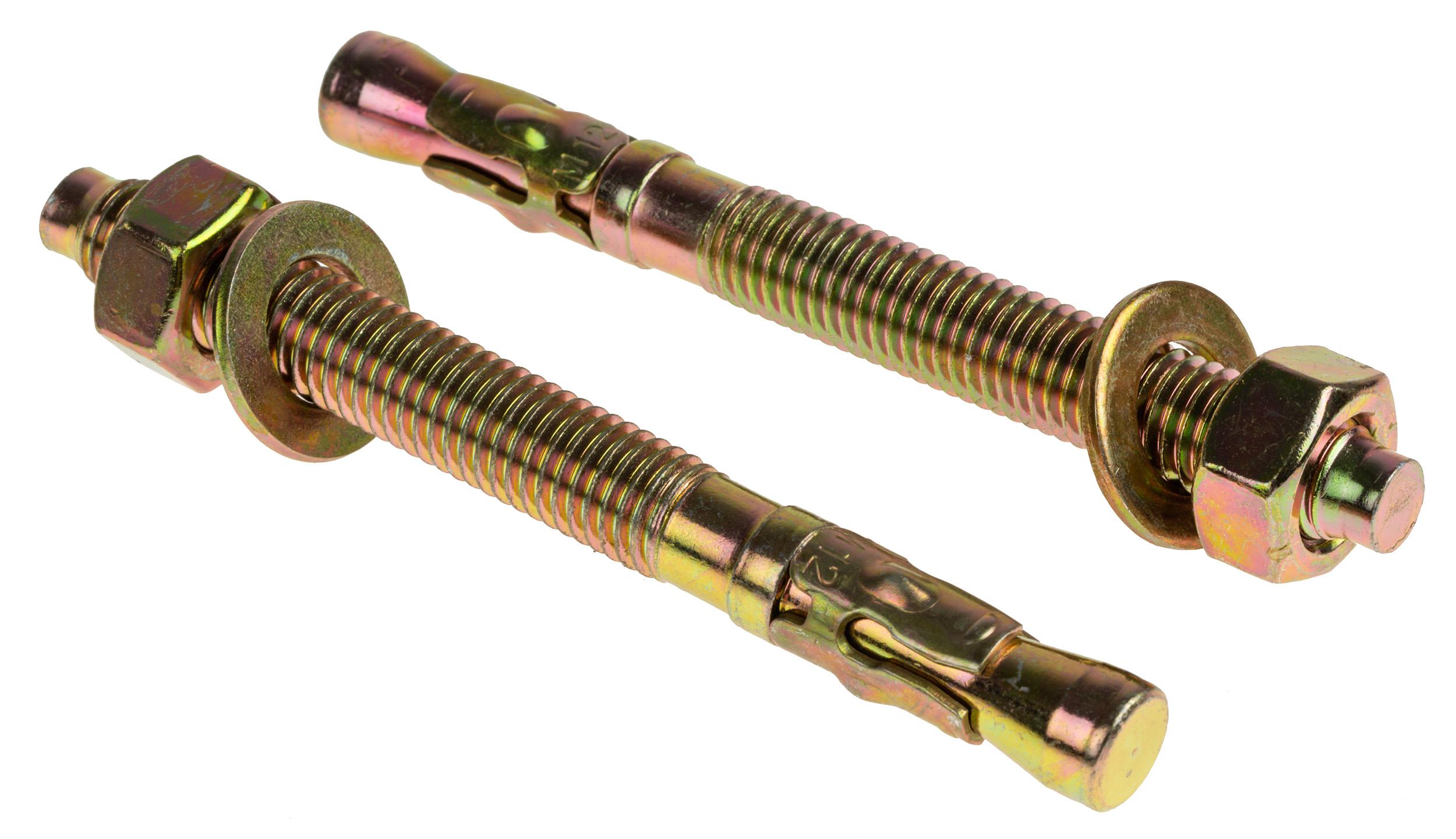 RS PRO Carbon Steel Anchor Bolt M12 x 120mm, 12mm Fixing Hole