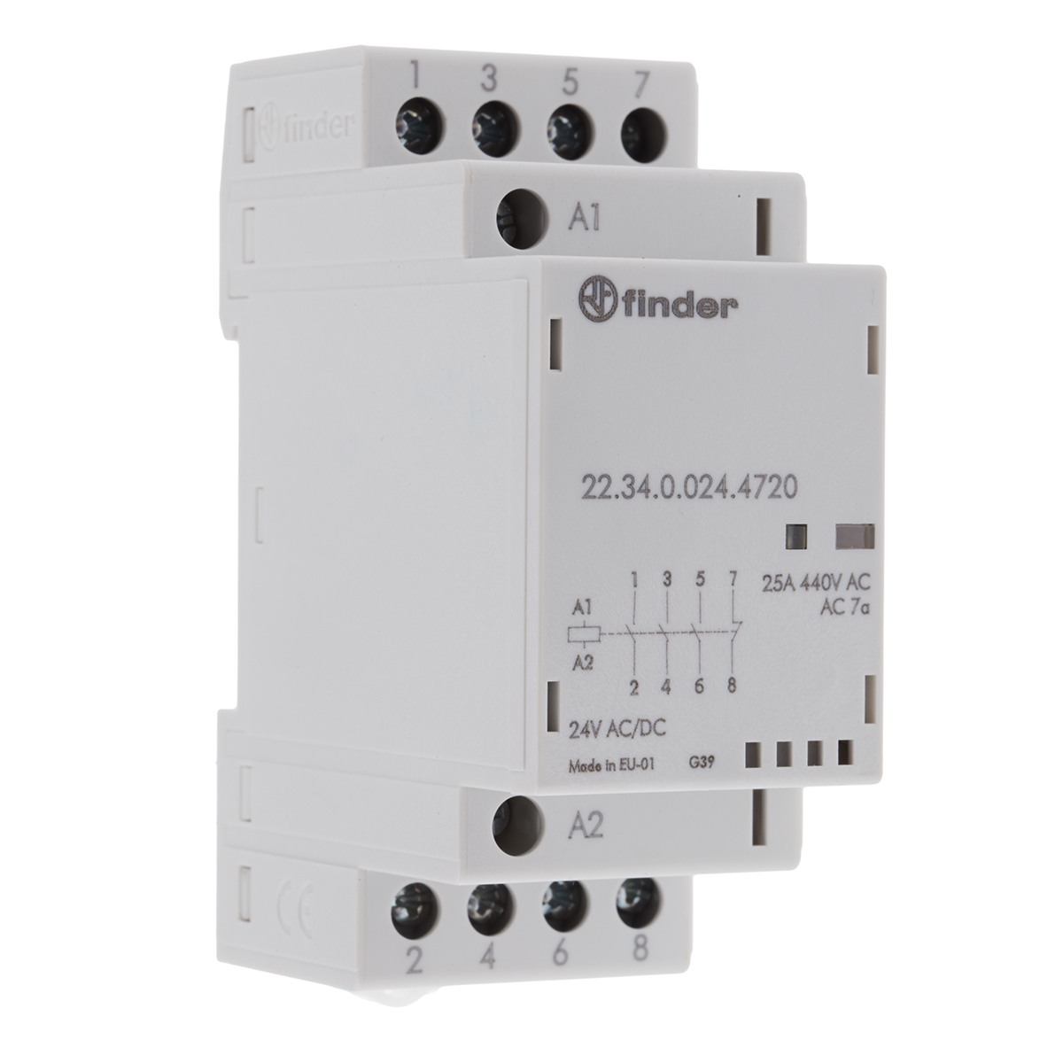Finder 22 Contactor, 24 V ac/dc Coil, 4-Pole, 25 A