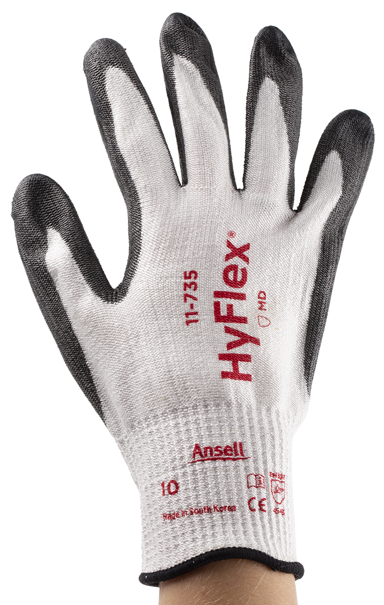 Ansell Hyflex White Nylon Work Gloves, Size 10, Polyurethane Coating