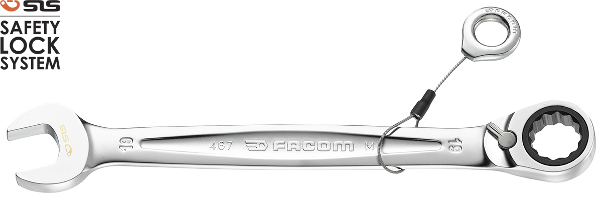 Facom 467 Series Combination Ratchet Spanner, 19mm, Metric, Height Safe, Double Ended, 247 mm Overall