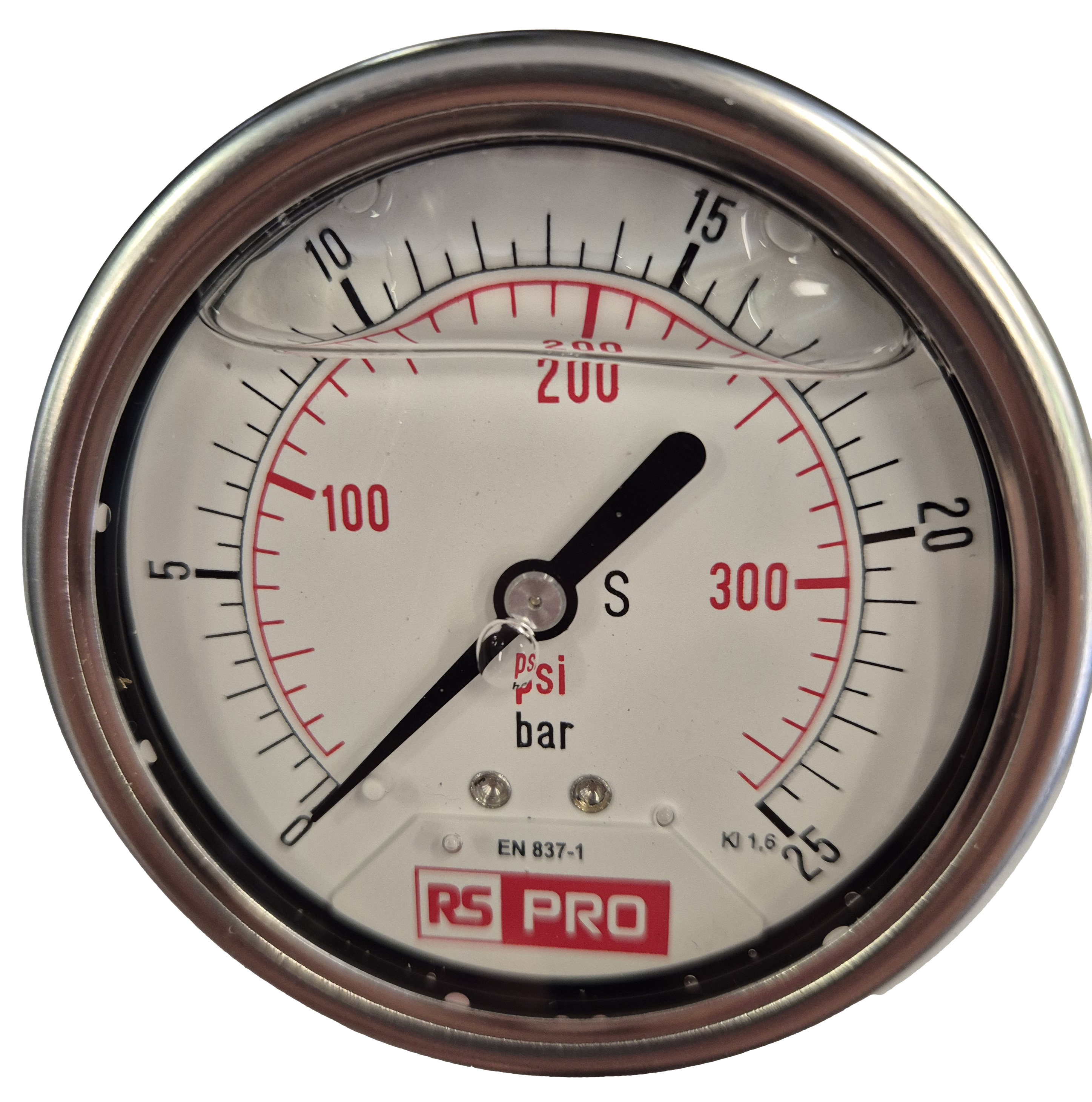 RS PRO BSP 1/4 Analogue Pressure Gauge 25bar Bottom Entry 63mm Outside Diameter