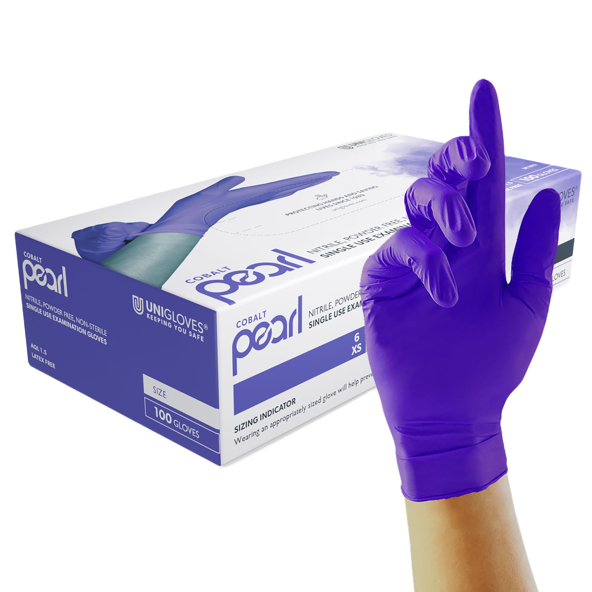 Unigloves Pearl GP Blue Powder-Free Nitrile Disposable Gloves, Size Large, 100Gloves per Pack