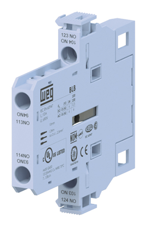 WEG Auxiliary Contact Block, 2 Contact, 1NC + 1NO, Side Mount BLB