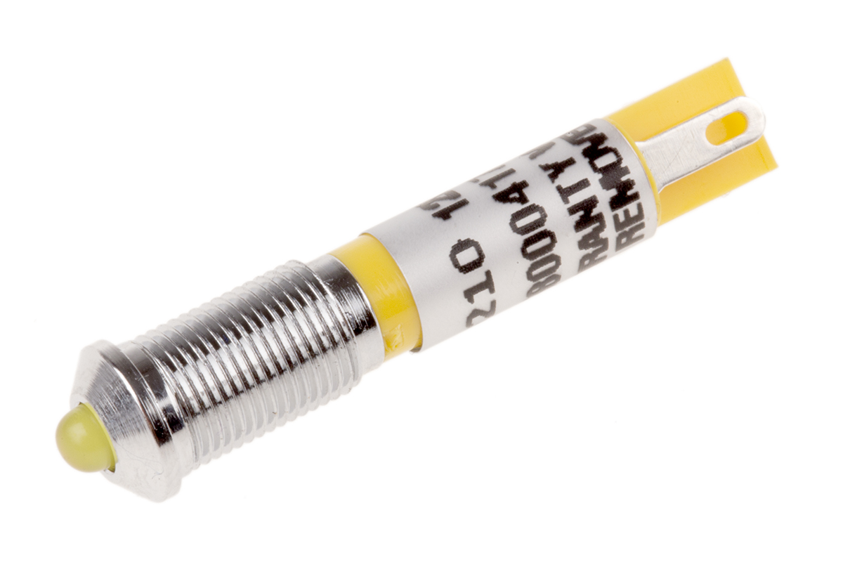 RS PRO Yellow Panel Mount Indicator, 12V dc, 6mm Mounting Hole Size, Solder Tab Termination