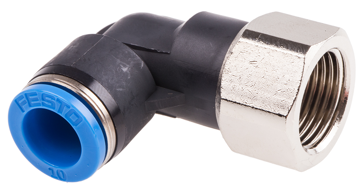 Festo QS Series Elbow Threaded Adaptor, G 3/8 Female to Push In 10 mm, Threaded-to-Tube Connection Style, 153280