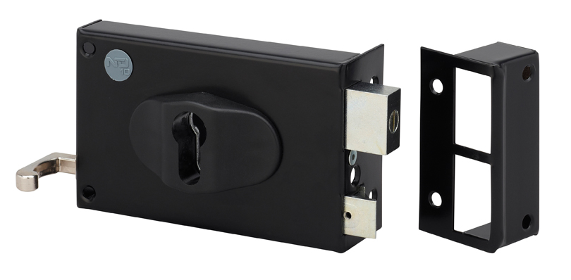 Dom Metalux Black Steel Rim Lock, Key Unlock