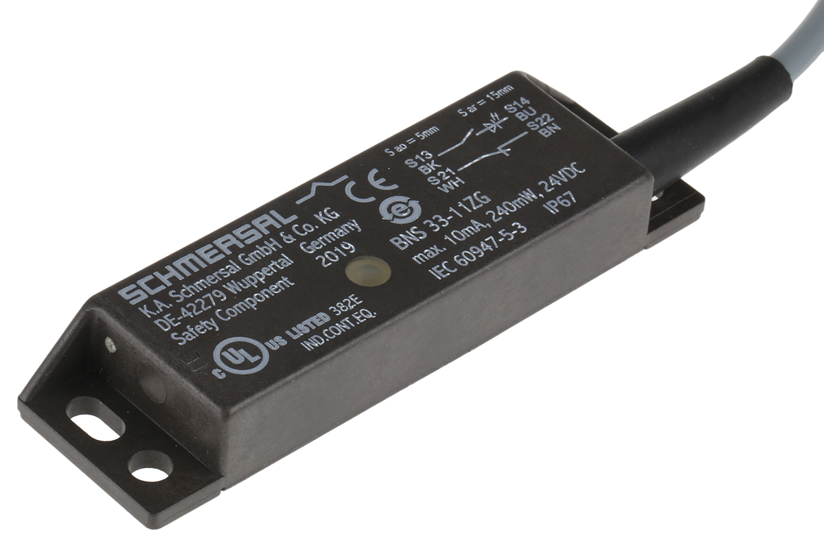 Schmersal BNS33 Series Magnetic Non-Contact Safety Switch, 24V dc, Plastic Housing, NO/NC, Cable