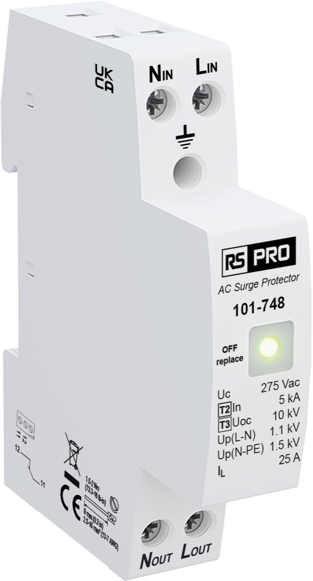 RS PRO Single Phase Industrial Surge Protector, 10kA, 1.1kV, DIN Rail Mount