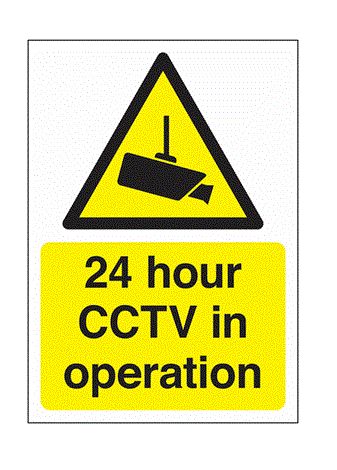 RS PRO Black, White, Yellow Polypropylene CCTV Sign, 24 Hour CCTV in Operation, English, Ideal to Warning the Public