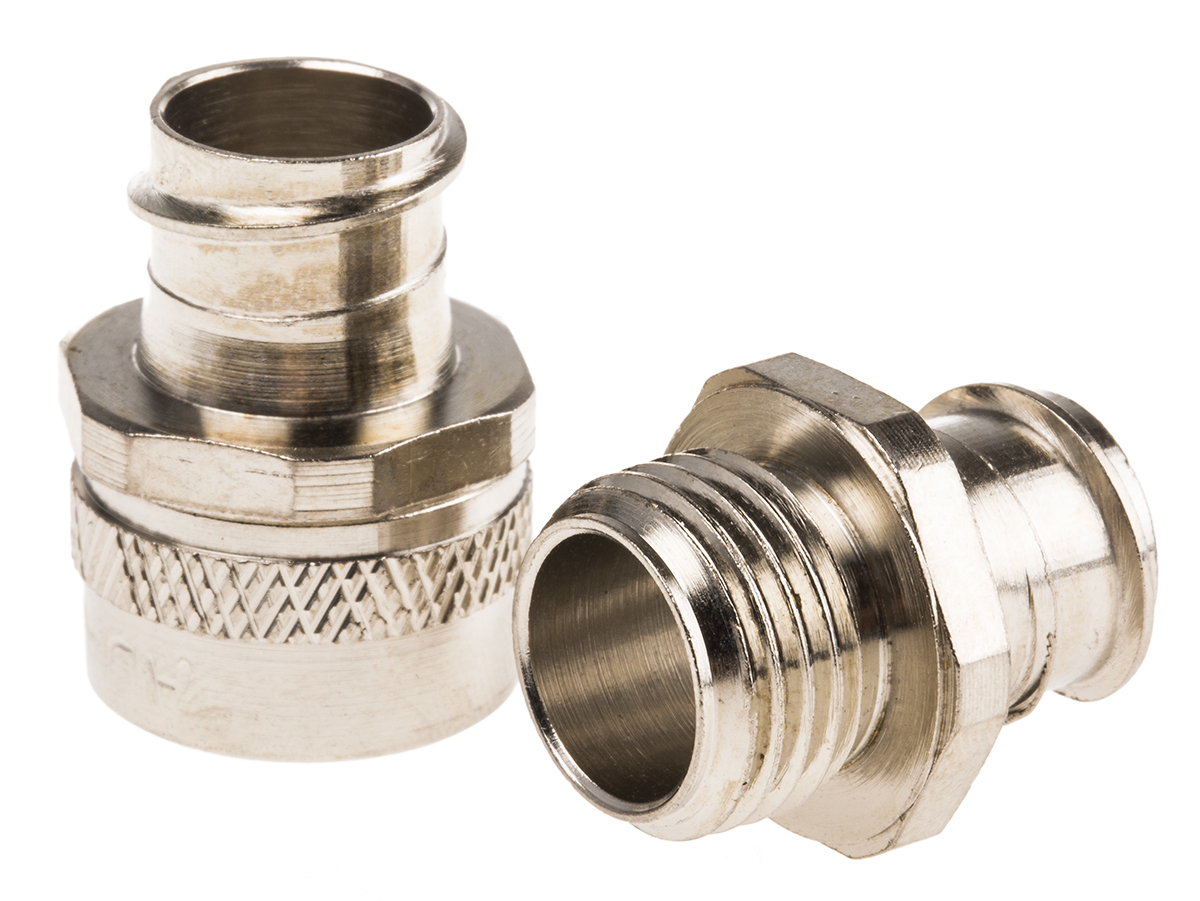 Adaptaflex Straight, Conduit Fitting, 16mm Nominal Size, M16, Brass, Silver IP40 rating