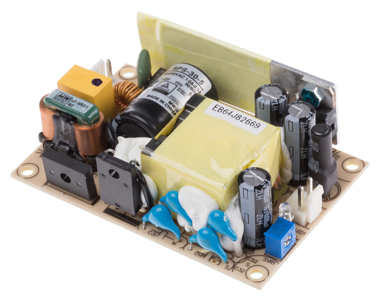 MEAN WELL Switching Power Supply, RPS-30-5, 5V dc, 6A, 30W, 1 Output, 80 → 264V ac Input Voltage