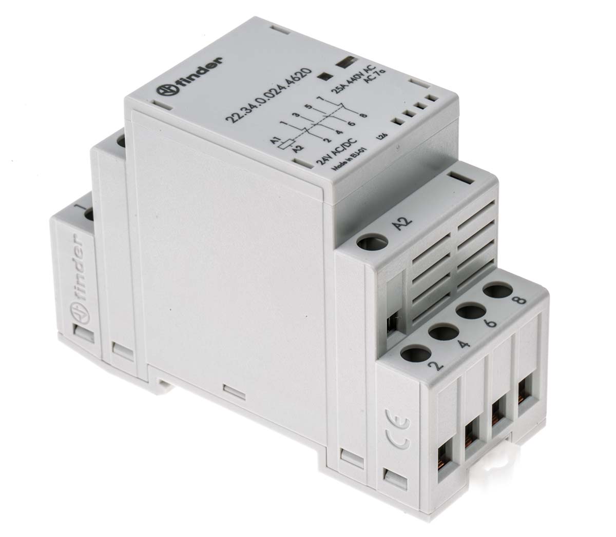 Finder 22 Contactor, 24 V ac Coil, 4-Pole, 25 A, 4 kW 24 V, 2 NO/2 NC, 250 V dc, 440V ac