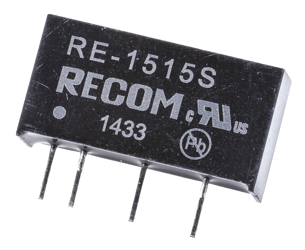 Recom RE DC-DC Converter, 15V dc/ 66mA Output, 13.5 → 15.5 V dc Input, 1W, Through Hole, +85°C Max Temp -40°C