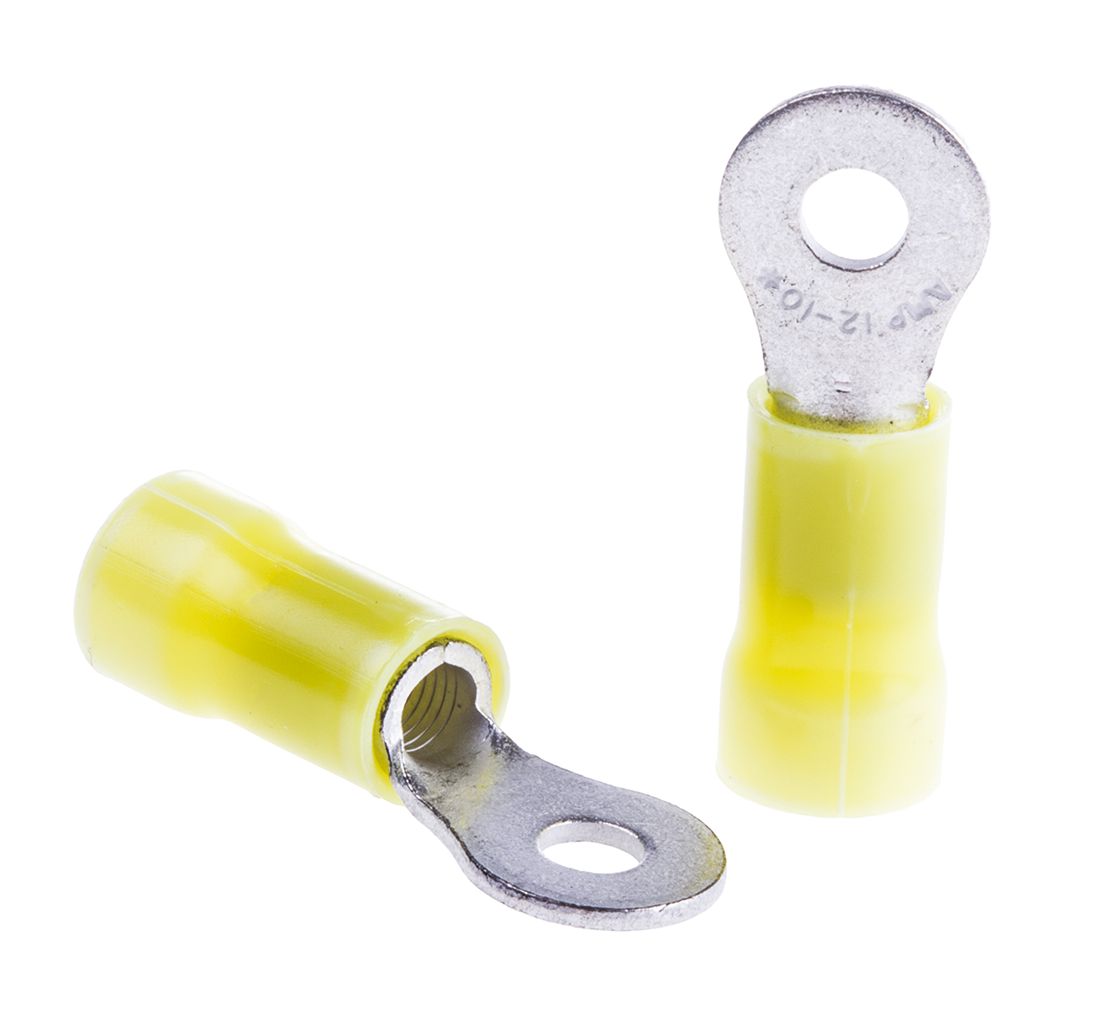 TE Connectivity, PLASTI-GRIP Insulated Crimp Ring Terminal, M3.5 Stud Size, 3mm² to 6mm² Wire Size, Yellow
