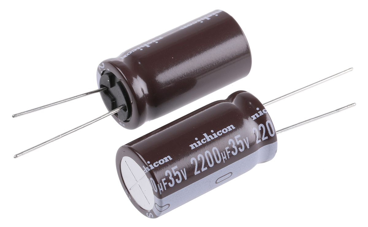 Nichicon 2200μF Aluminium Electrolytic Capacitor 35V dc, Radial, Through Hole - UPS1V222MHD