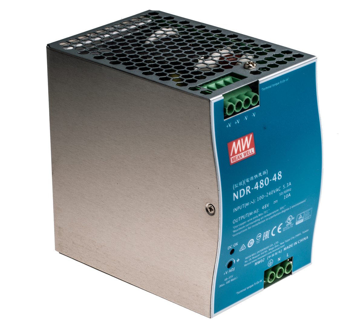 MEAN WELL NDR Switched Mode DIN Rail Power Supply, 90 → 264V ac ac Input, 48V dc dc Output, 10A Output, 480W