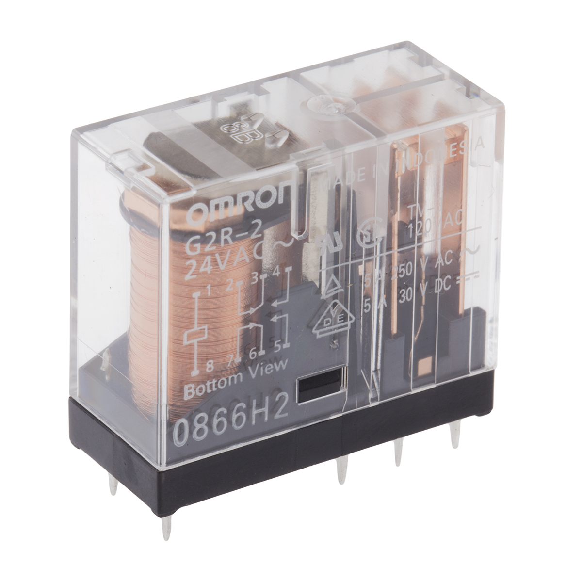 Omron PCB Mount Power Relay, 24V ac Coil, 5A Switching Current, DPDT