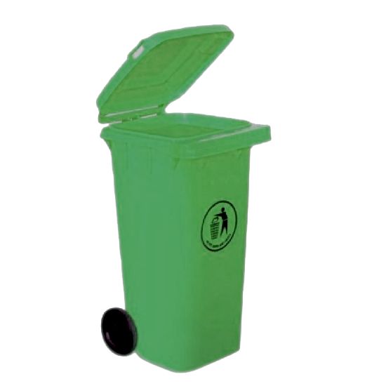 RS PRO 120L Green Flip Polypropylene Dustbin