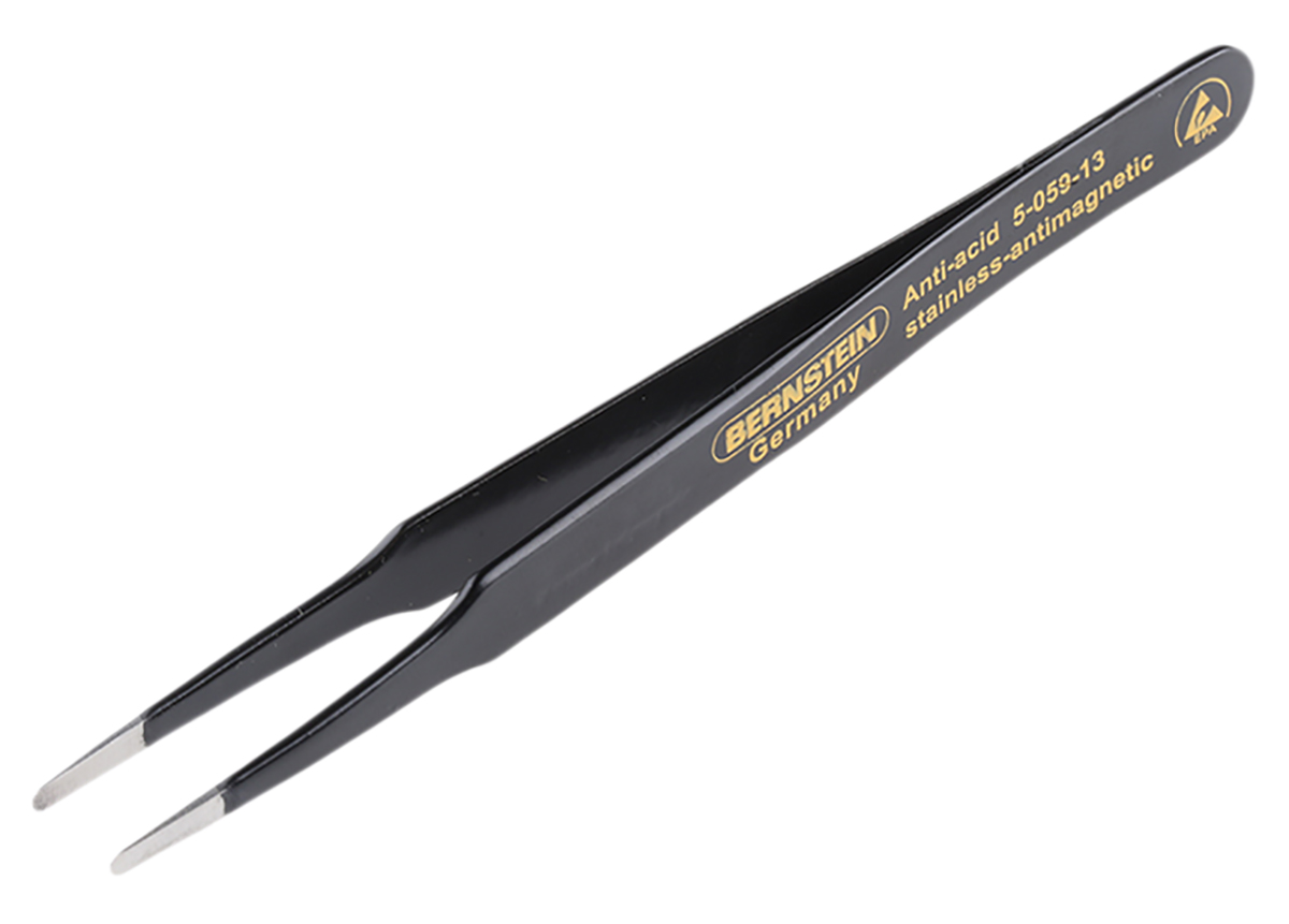 Bernstein 120 mm, Stainless Steel, Flat; Rounded, ESD Tweezers