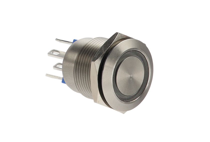 Bulgin MPI002 Series Illuminated Push Button Switch, Momentary, Panel Mount, 19.2mm Cutout, SPST, Blue LED, 24V dc, IP66