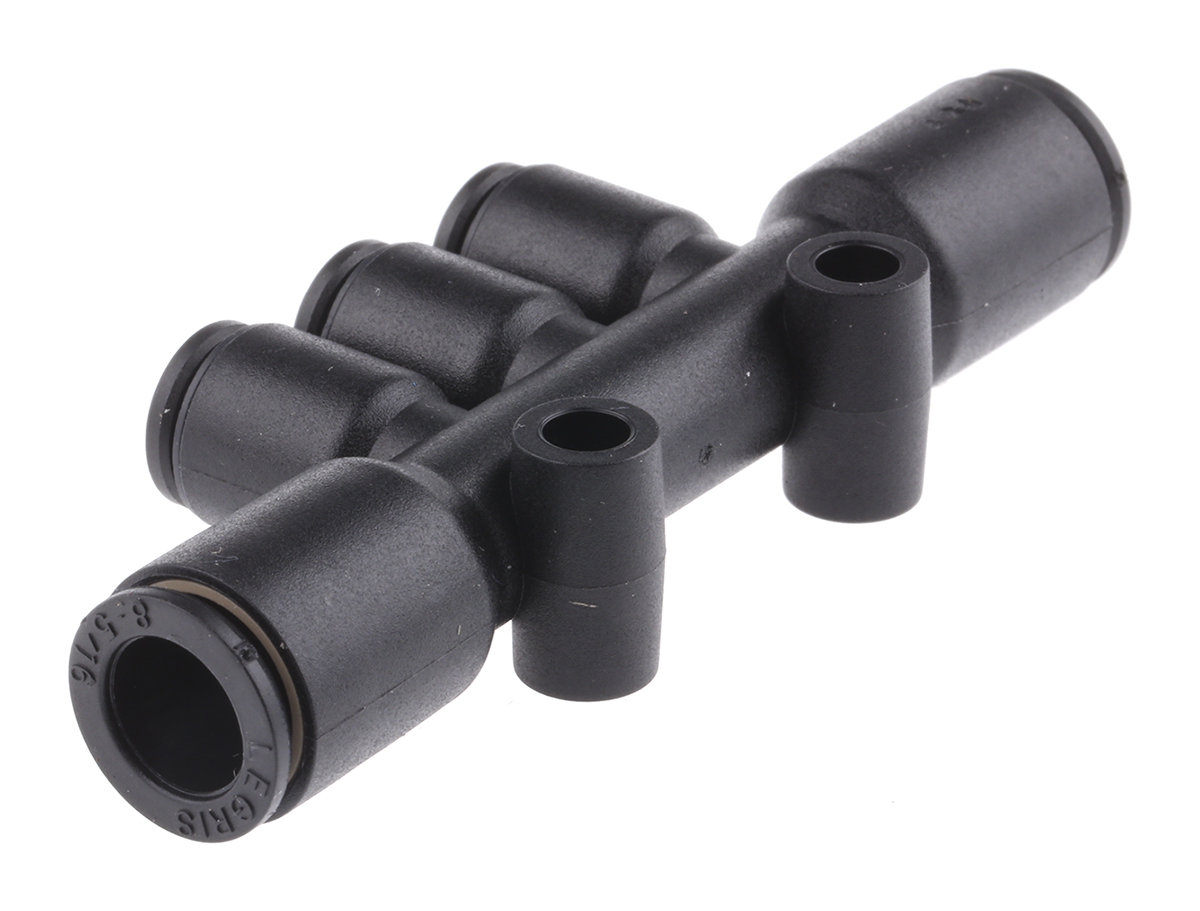 Legris LF3000 Series Tee Tube-to-Tube Adaptor Push In 6 mm, Push In 8 mm to Push In 6 mm, Tube-to-Tube Connection Style