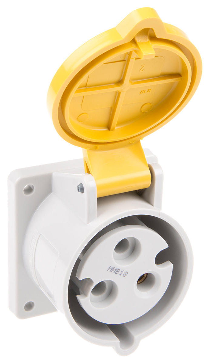 MENNEKES IP44 Yellow Panel Mount 3P Industrial Power Socket, Rated At 32A, 110 V