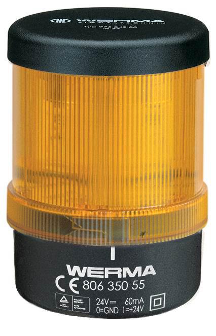 Werma 806 Series Yellow Continuous lighting Beacon, 230 V, Base Mount/ Wall Mount, LED Bulb