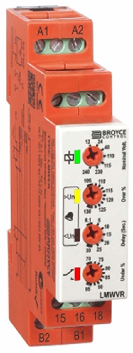 Broyce Control Voltage Monitoring Relay, SPDT, 12 → 240V ac/dc, DIN Rail
