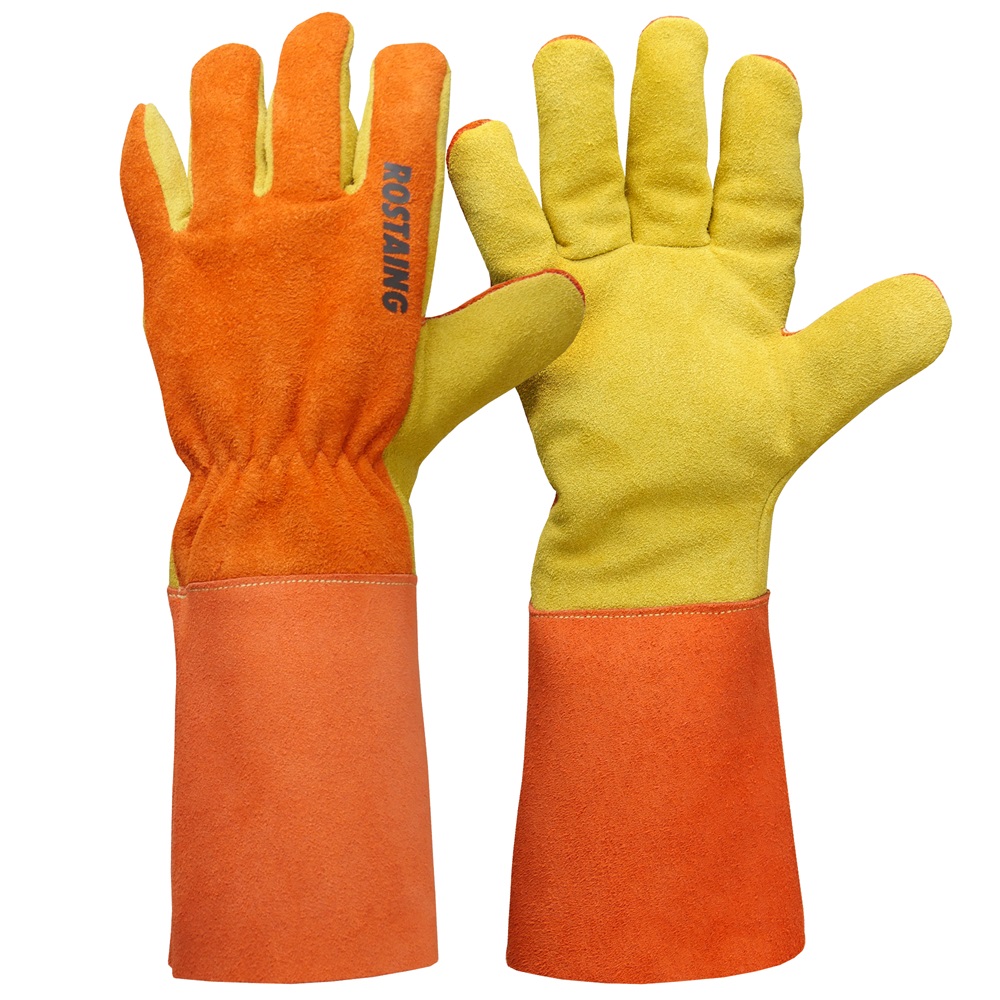 Rostaing Leather, Para Aramid Work Gloves, Size 8, Cotton Coating
