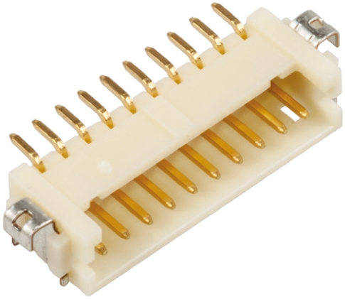 Hirose DF13 Series Right Angle Surface PCB Header, 9 Contact(s), 1.25 mm Pitch, 1 Row, Shrouded